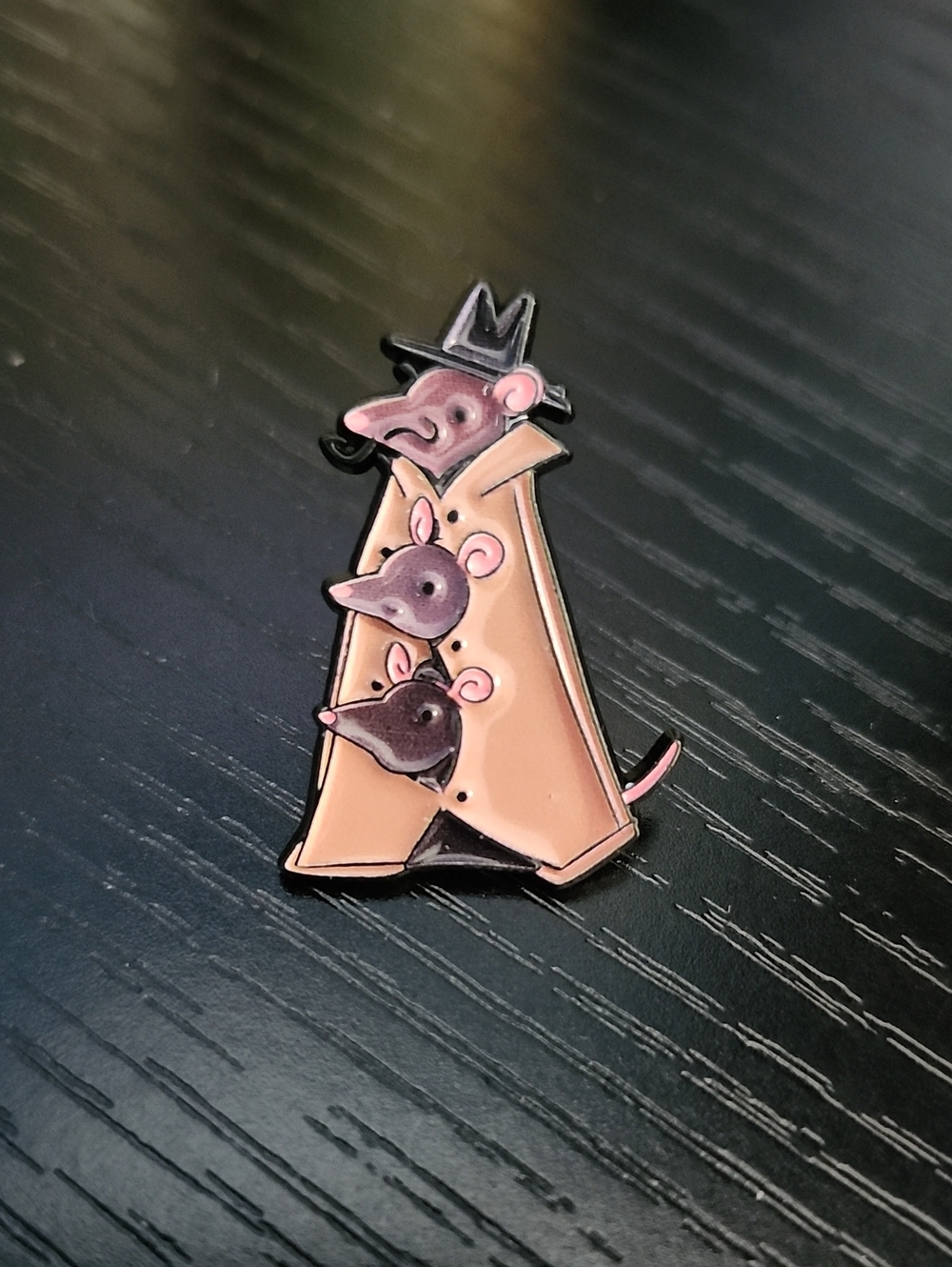 Mice in Trench Coat Enamel Pin Tower Design